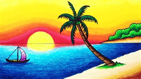 How to draw beach for beginners .